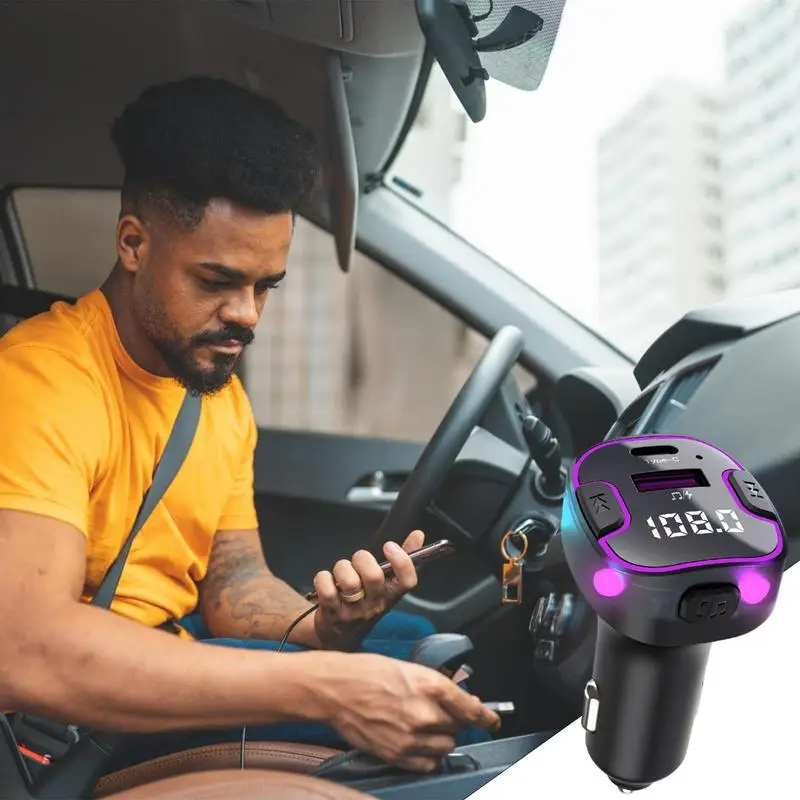 

Car Player Adapter Multifunctional Car Blue Tooth FM Transmitter Modulator USB Type C Car Adapter Charger With Colorful Lights