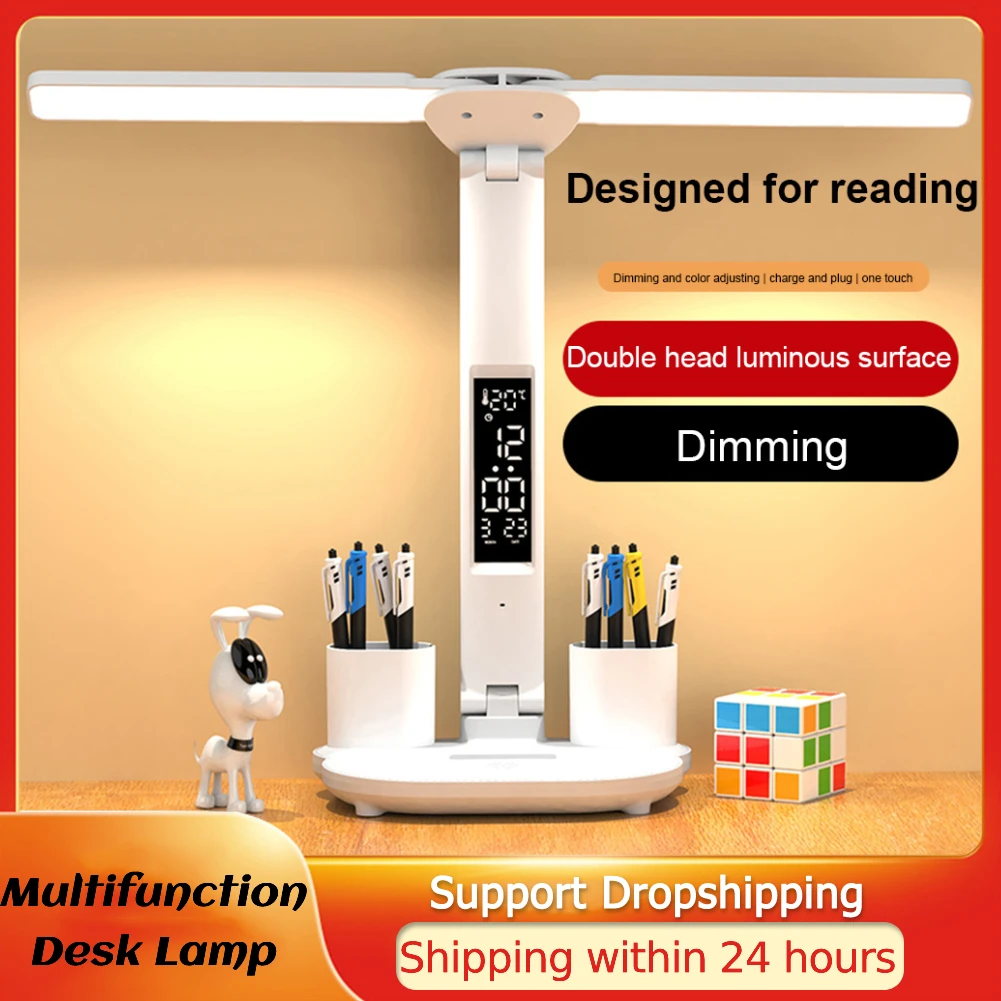 

LED Desktop Decor Light Adjustable with Calendar Reading Desk Lights Touch Control Nightstand Lamps Penholder for Home Office