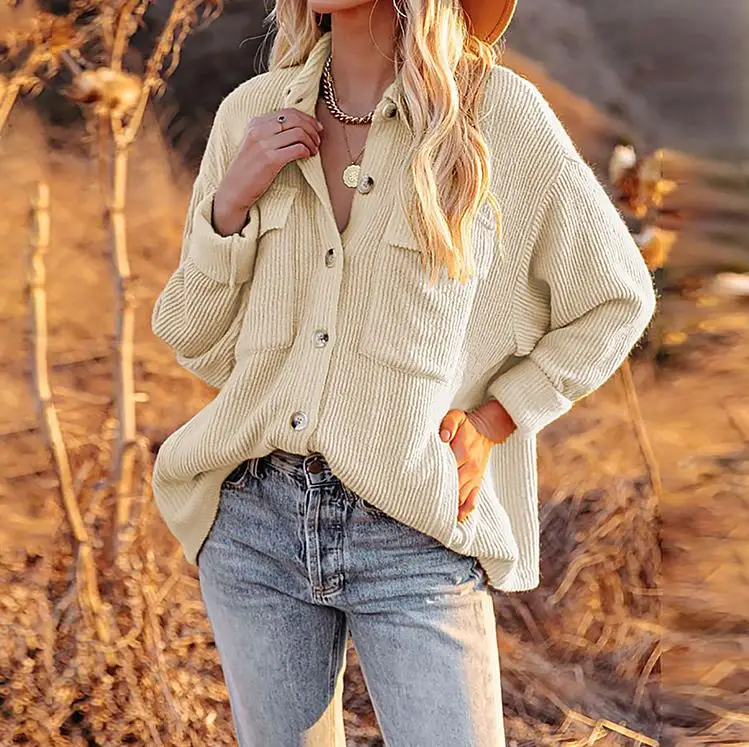 

Corduroy Cardigan Coat for Woman Autumn Winter New Fashion Solid Color Loose Pocket Long Sleeve Casual Coat Jacket Streetwear