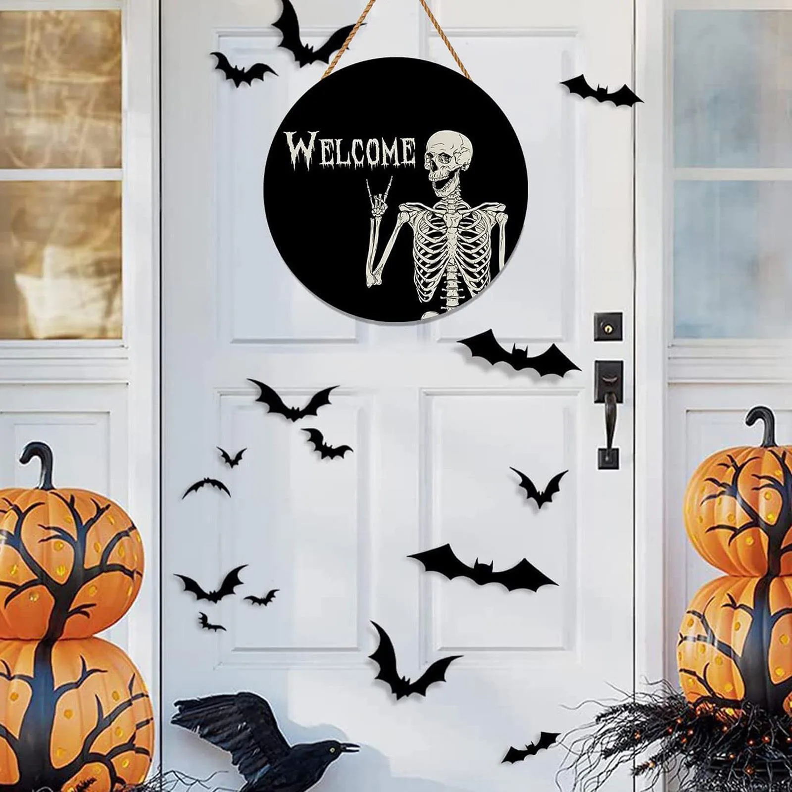 

Halloween Creative Skull Print Wooden Door Sign Party Decoration Hanging Tag Welcome Sign Decoration Home Door Hanging Signs