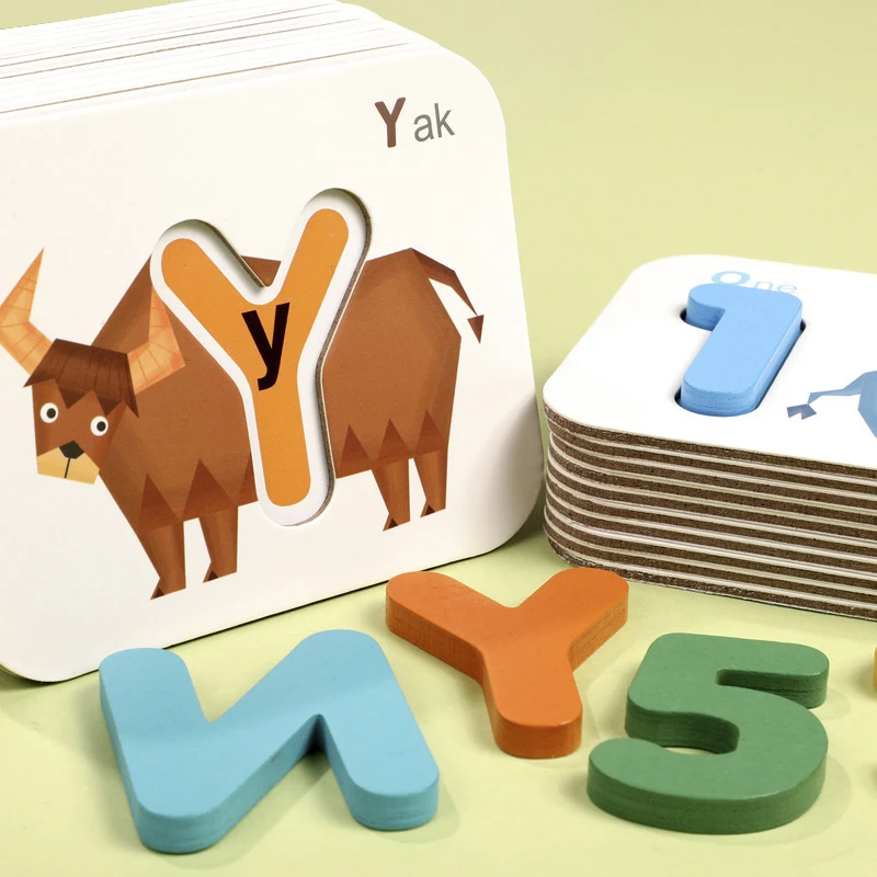 

Cartoon Wooden Literacy Cognitive Card Montessori Number Matching Cognitive Card Building Blocks Early Education Children's Gift