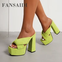 fansaidi summer fashion womens shoes new elegant square toe chunky heels waterproof white apricot slippers sexy block heels