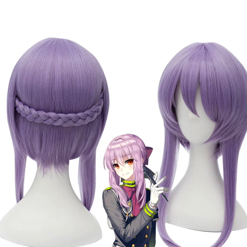 

Аниме Seraph of the end Hiiragi Shinoa фиолетовый парик для косплея Hair с косичкой Хэллоуин карнавал