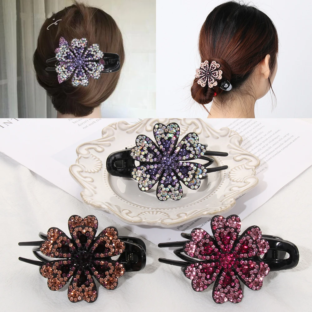 

Flexible Durable Hair Accessories Headwear Duckbill Hairgrip Wedding Dovetail Clips Crystal Flower Rhinestone Hair Clip