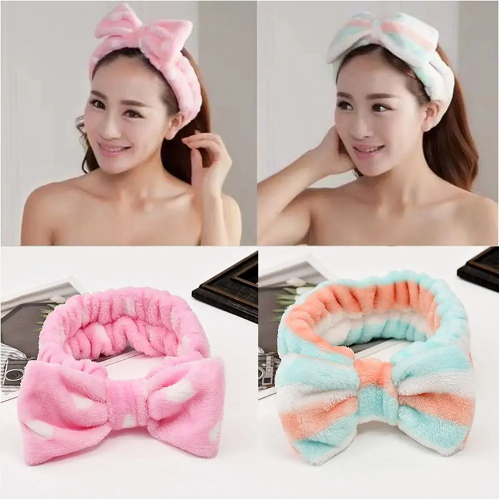

Elastic Bowknot Coral Fleece Women Girl Skincare Headbands Washing Face Headband Bow Makeup Headband Spa Headband