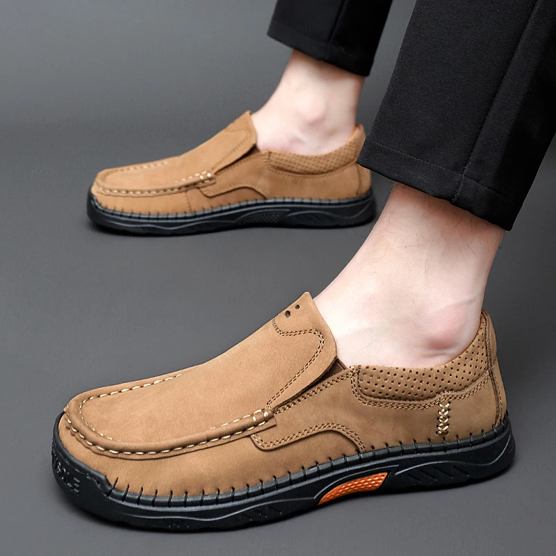 38-45 Top Layer Shoes Cowhide Men's Hiking Casual Genuine Leather Fashion Trend 26 Zapatillas Hombre Loafers