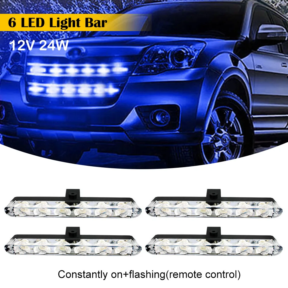 

Universal 4x6LED Car Strobe Light Grille Light DRL Red Blue Flashing Emergency Warning Signal With Remote Control For Car
