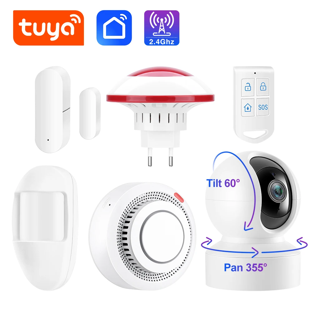 Techage 2MP Tuya Smart Home Alarmas Door Window Sensor Independent Security Protection Smoke Infrared Alarmas System App Remote