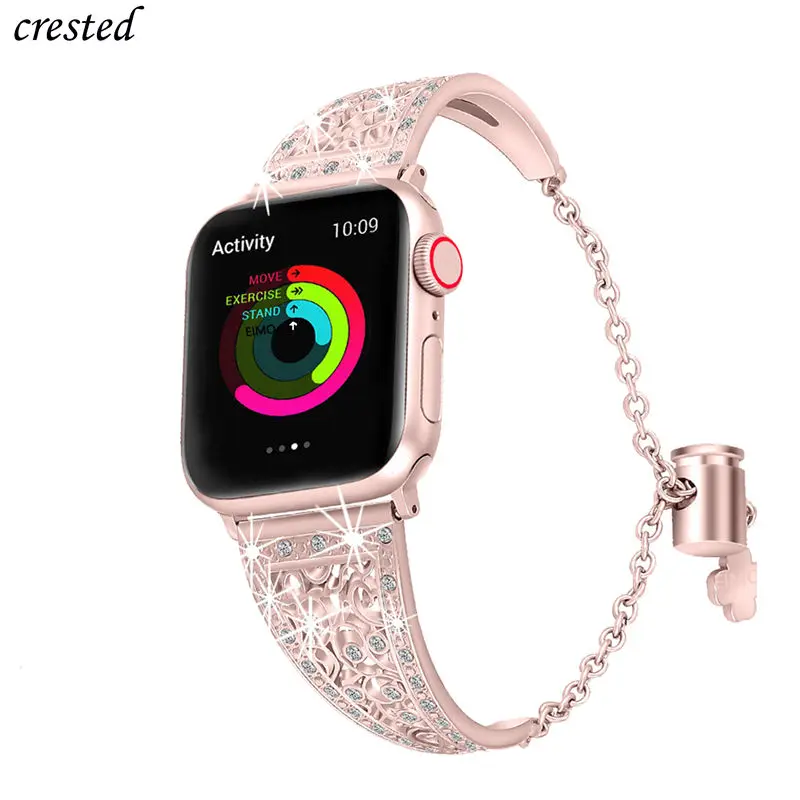 Браслет из нержавеющей стали для Apple watch band, алмазный браслет для iwatch series 4 3 5 se 6 7, 45 мм/41 мм 40 мм 44 мм 38 мм 42 мм