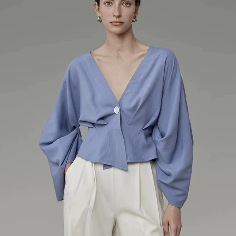 Женская блузка с рукавом летучая мышь элегантная длинная однотонная Свободная