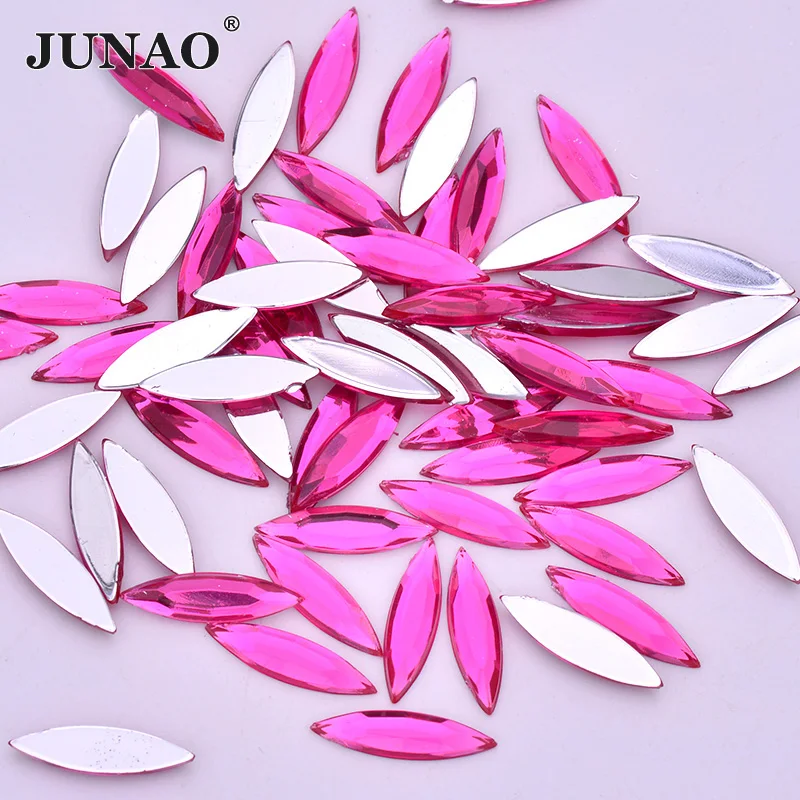 

JUNAO 4*15mm Rose Color Acrylic Rhinestones Flatback Horse Eyes Crystal Applique Non Hotfix Strass For Clothes Jewelry Making