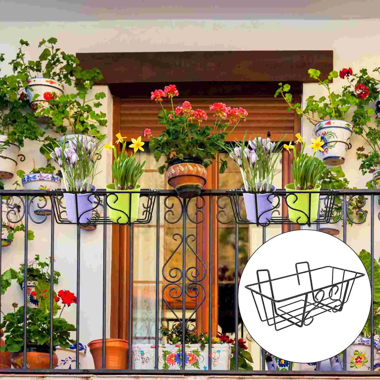 

Iron Flower Stand Fence Outdoor Playpen Railing Pot Holder Pots Porch Shelf Hangers Hanging Planters Balcony Baskets