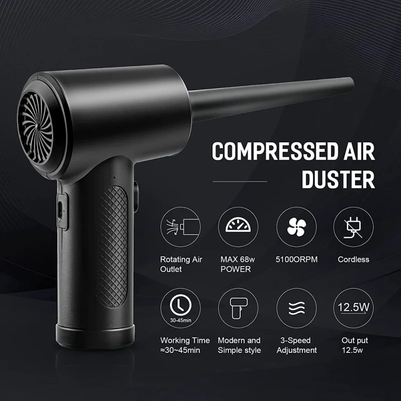 

50000 rpm wireless air duster dust blower gun USB compressed air blower cleaner, for computer laptop keyboard camera cleaner