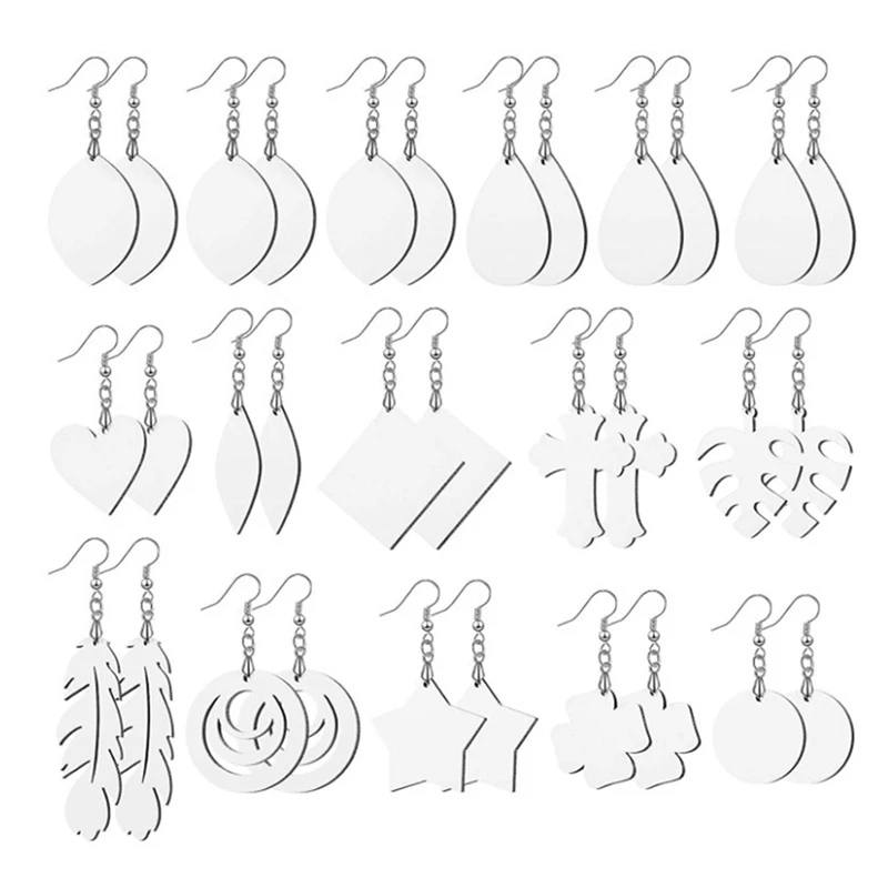 

16 Pairs of Blank Heat Transfer Wire Hook Earrings Various Shapes of Earring Pendants for DIY Jewelry Crafts Earrings