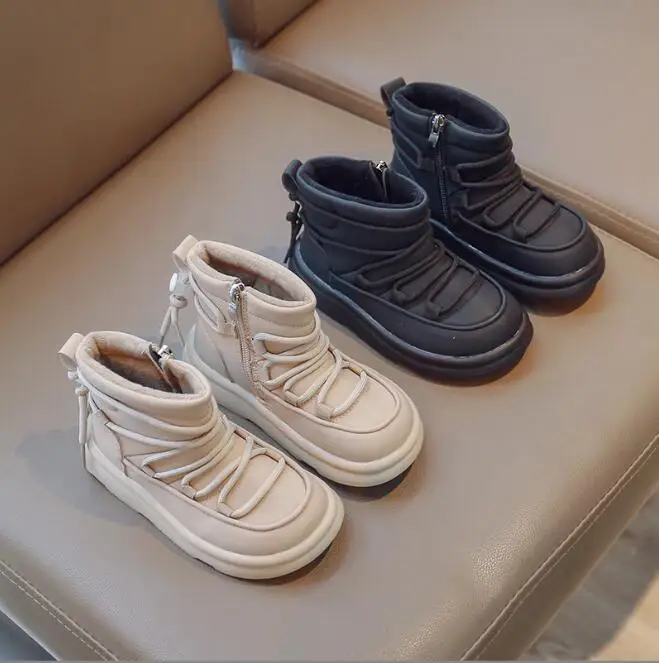 

Зимние детские новые спортивные ботинки с бархатом и хлопком, Детские повседневные кожаные теплые хлопковые ботинки, модные короткие зимни...