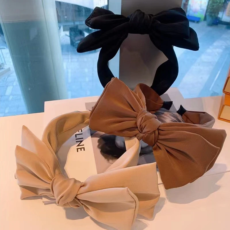 

Женский обруч для волос с большим бантом, однотонный обруч для волос в Корейском стиле, аксессуар для волос в стиле ретро