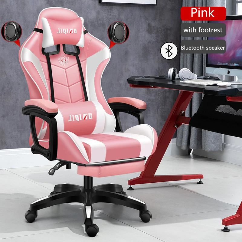 Massage Gaming Chair WCG Ergonomic Chair Fashion Pink RGB Light Computer Leather Office Chairs Internet Cafe Bedroom Game Chair
