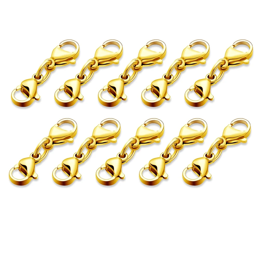 

Double Lobster Clasp Extender Double Claw Connector Bracelet Extension Clasp for DIY Jewelry Making 10 Pcs (Gold)