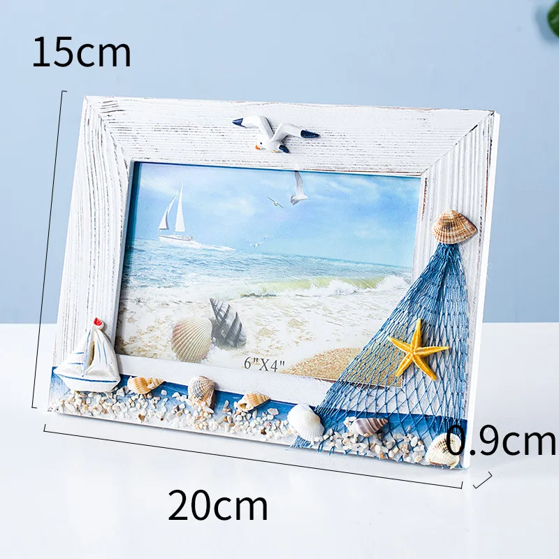 

6 Inch Ocean Photo Frame Summer Shell Wooden Frame Supply Mediterranean Personality Wooden Table Frame Ornaments Picture Frame