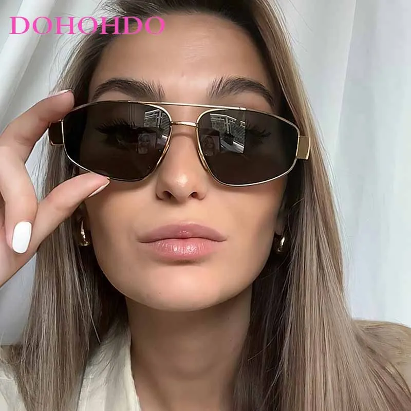 Модные солнцезащитные очки-пилоты в металлической оправе стиле панк с двойным