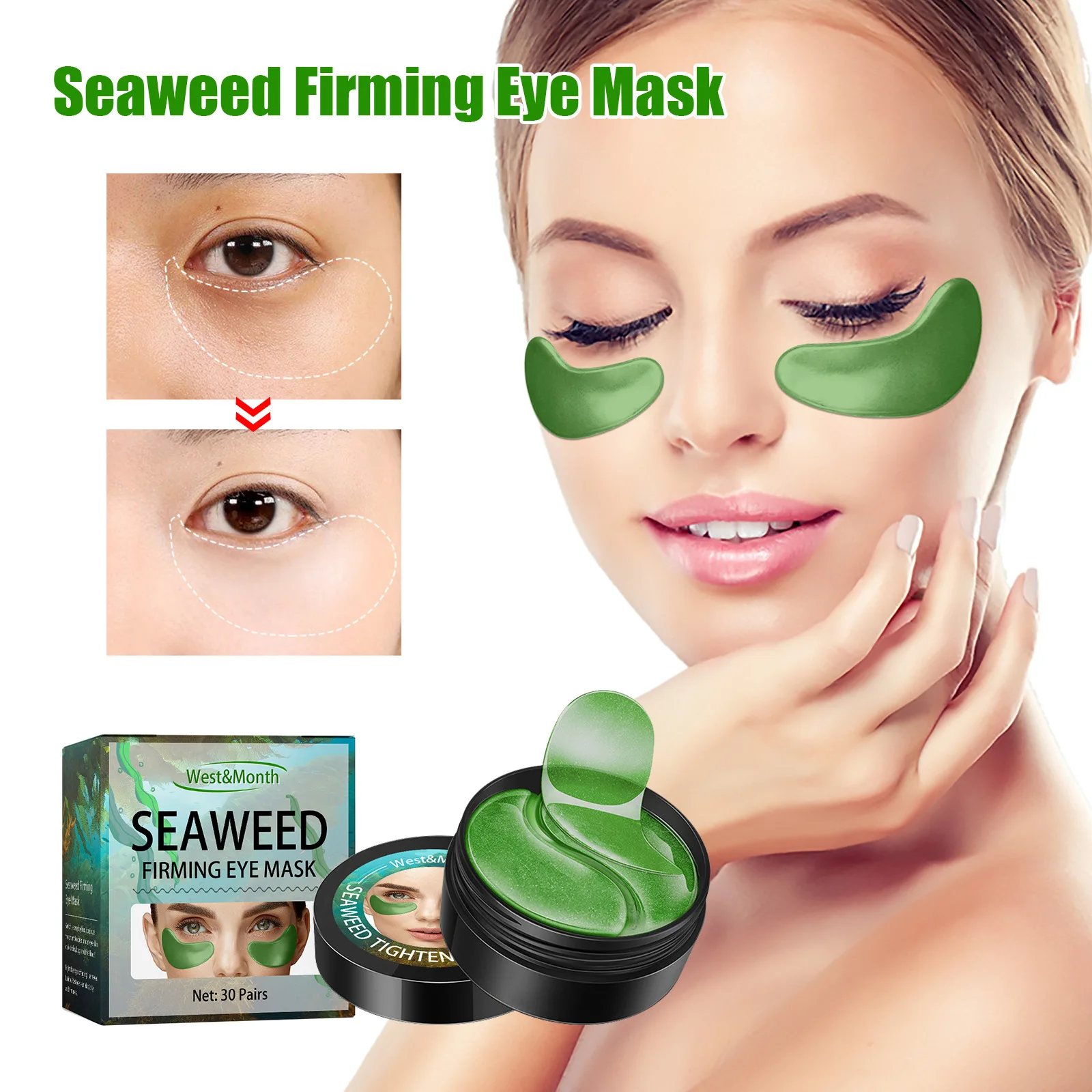 60 Pcs Seaweed Firmer Collagen Mask Gel Eye Patches Remove Dark Natural Moisturizing Lifts lightens Fine Lines Skin Care