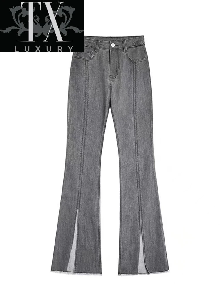 

2022 New Korean Design Women Loose Casual Denim Trousers Tide Wash Ripped Flared Jeans Long Ins Street Wide Leg Oversize Female