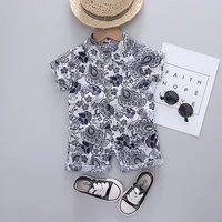 summer new boys flower shirt short sleeved suit casual baby children thin section two piece suit 1 3 5 years old