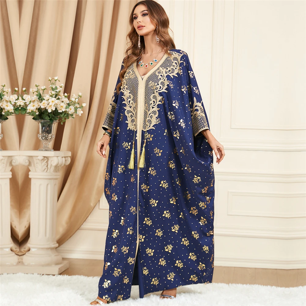 

Dubai Turkey Kaftan Women Muslim Batwing Sleeve Dress Loose Robe Eid Ramadan Jalabiya Moroccan Caftan African Dashiki Gown Abaya