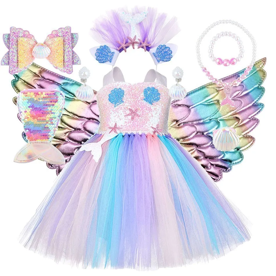 

Детское платье с блестками, Радужное платье для девочек 2-12 лет