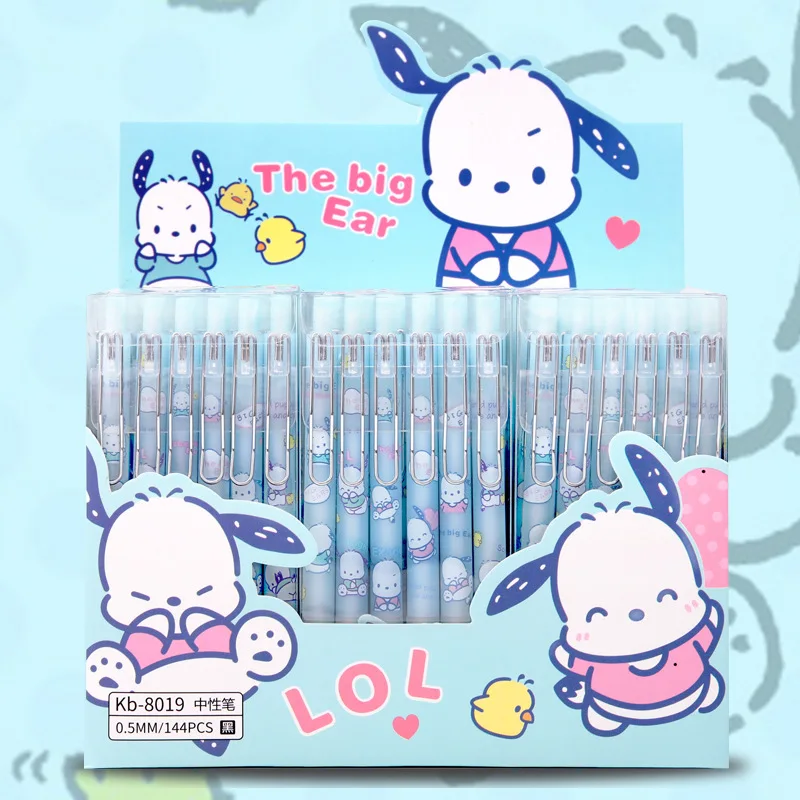 

144 шт. Мультяшные Sanrio почтовые картриджи, черная нейтральная ручка в упаковке, канцелярские принадлежности