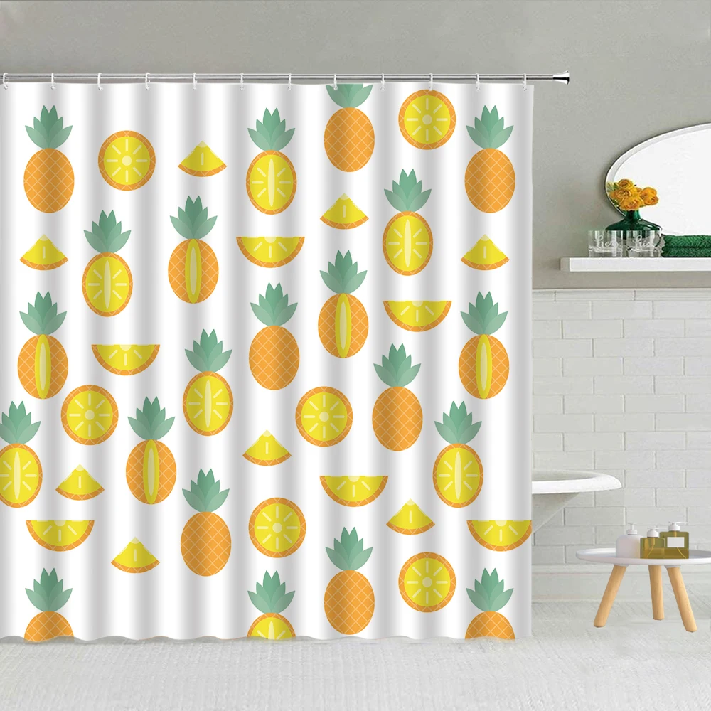 

Pineapple Love Shower Curtain Tropical Fruit Couple Glasses Bathroom Decor Blue And White Striped Backdrop Hooks Curtains