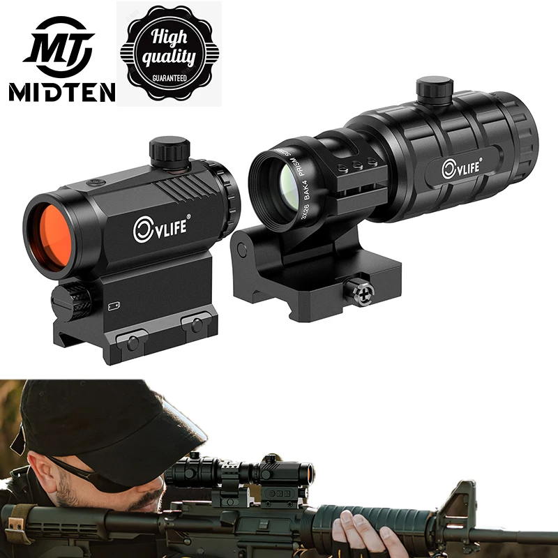 Прицел для винтовки MidTen охотничьи прицелы 3X лупа Combo 3 MOA MidTen Riflescope Riflescope Охотничьи прицелы 3-кратная лупа Combo 3 MOA Red Dot Готочка с автоматической регулировкой яркости откидной в сторону вздоха