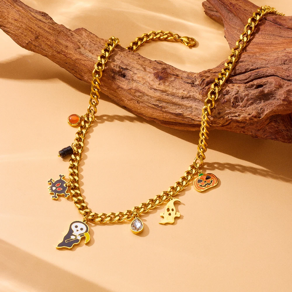 MEYRROYU из нержавеющей стали 316L милое забавное ожерелье Жнец смерти серп тыква на