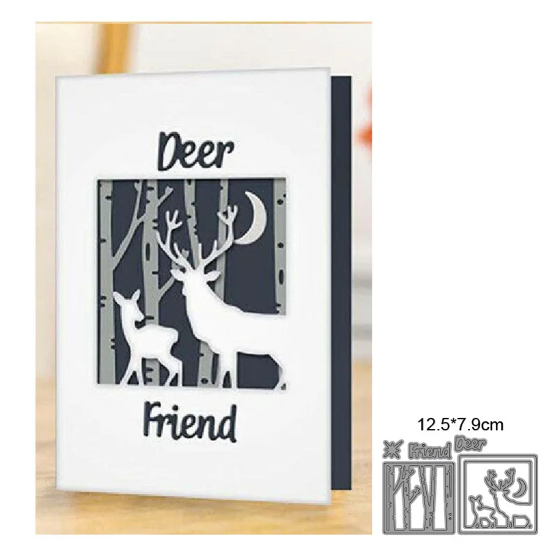 

Forest Deer Background Frame Metal Stencil Mold Cutting Dies Scrapbook Die Cuts Album Paper Craft Embossing DIY Card Crafts