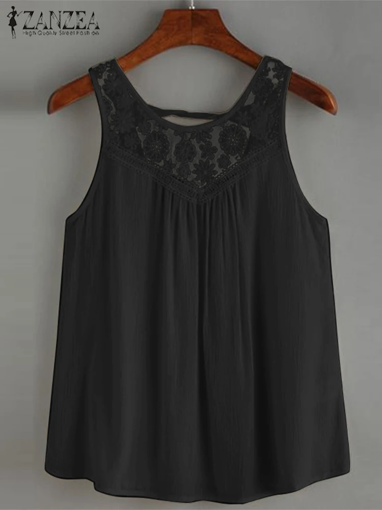 Женские летние майки ZANZEA корейские без рукавов с кружевом и шитьем модная