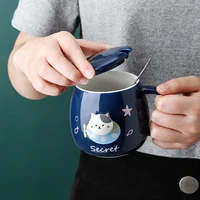 3d cat expression milk coffee ceramic bottlt with lid spoon cup cute cat heat resistant mug kitten children tumbler office gifts