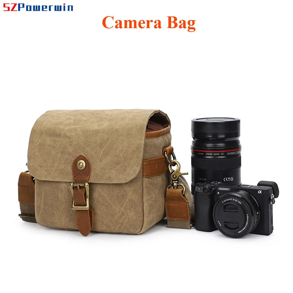 Фото Водонепроницаемая Холщовая Сумка Powerwin на одно плечо для камеры Canon/Nikon/Sony DSLR SLR объектив кросс-боди слинг кожаный фото чехол №2