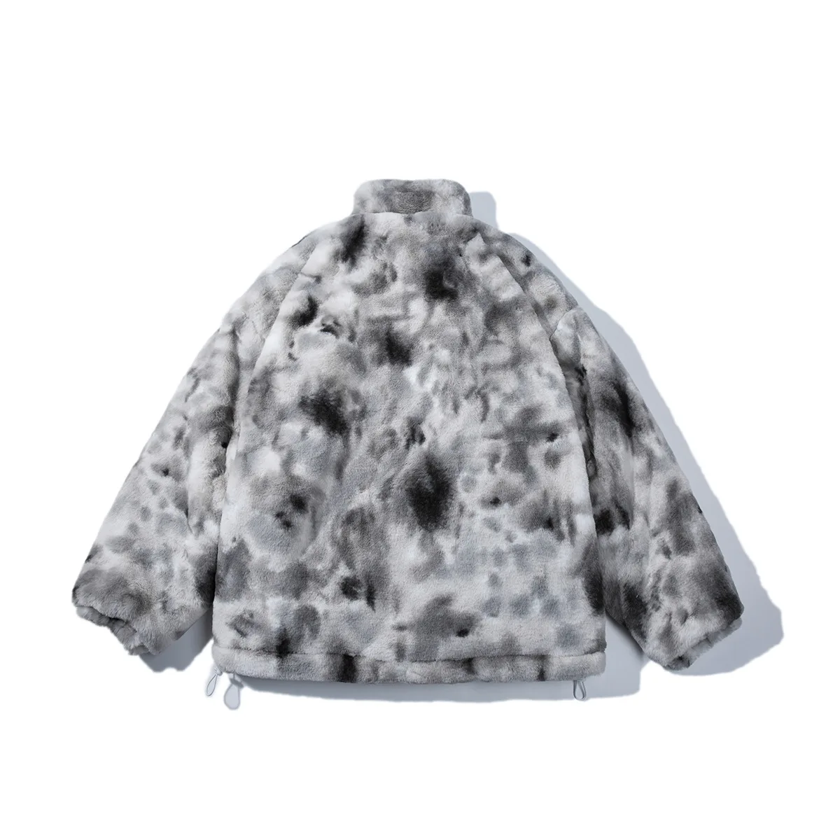 Tide brand winter tie-dye rabbit plush jacket men's and women's cotton-padded jacket couples outfit hip-hop loose ins tide