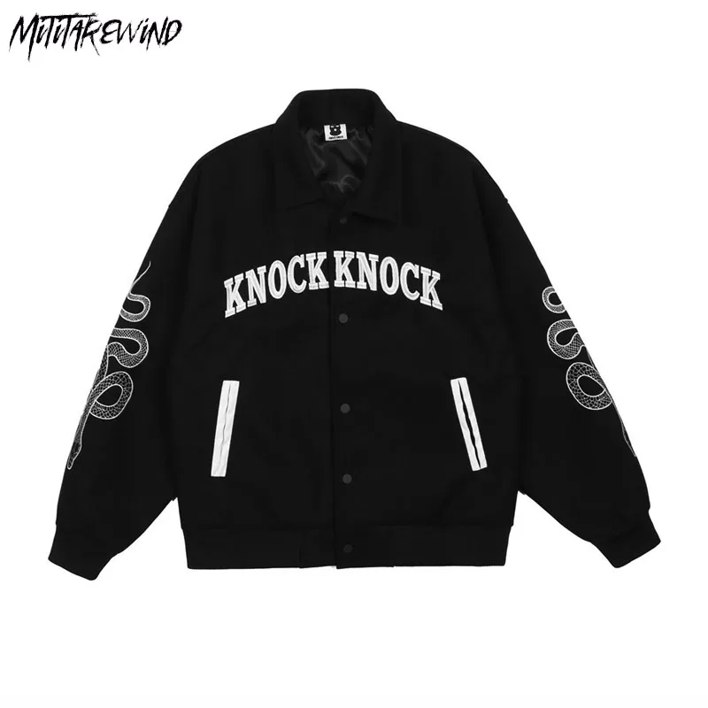 

High Street Men Baseball Bomber Jacket Embroidery Snake Fashion Streetwear Casual Loose Varsity Jacket Ins Oversized Coat
