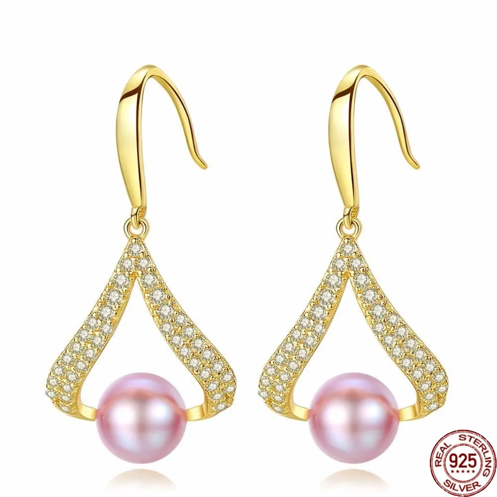

BABIQU Fashion Round Fresh Natural Pearl Drop Earrings for Women 925 Silver Sterling Temperament Female Pearl Earrings Jewelry