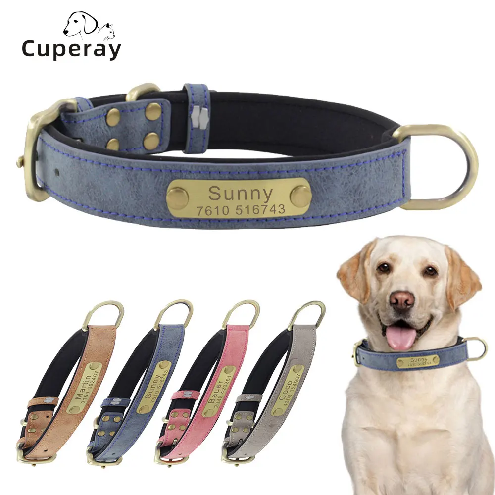 

Leather Dog Collar with ID Dog Tag Durable Custom Personalized Collars Small Medium Large Dog Puppy Cat Pet Accessories Supplies