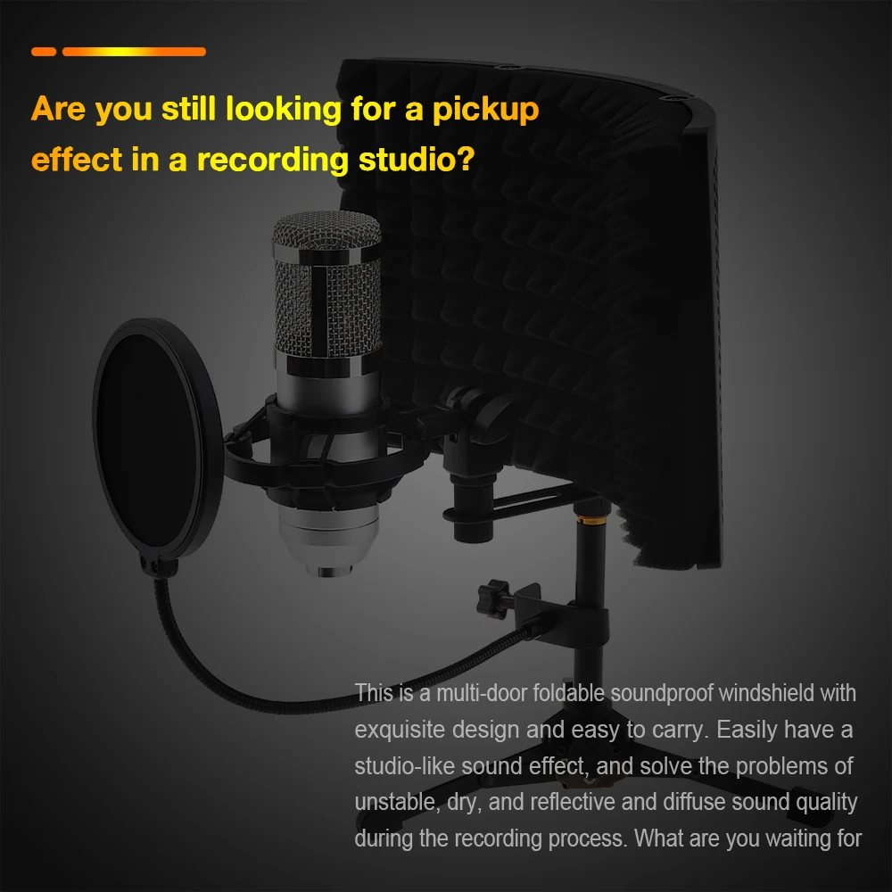 Microphone Isolation  Shield Tripod Pop Filter Shockproof Frame Set Curved Surface Wind Screen Foldable 3/8 to 5/8 Inch Screw