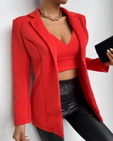 chicme women plunge cropped top long sleeve open stitch blazers coat set fall office clothes for women two pieces set