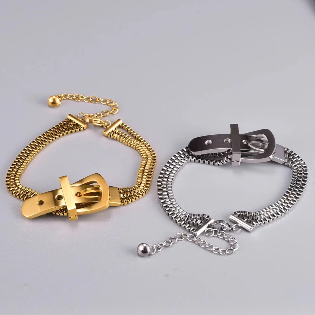 

Belt Buckle Fashion Bracelet Stainless Steel Gold Ladies Jewelry Vintage Punk Gothic Accessories Popular Men's Ladies Bracelets