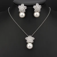gmgyq new arrival trend shiny cubic zirconia snowflake shape with pearl earrings necklace sets for elegant women dinner jewelry