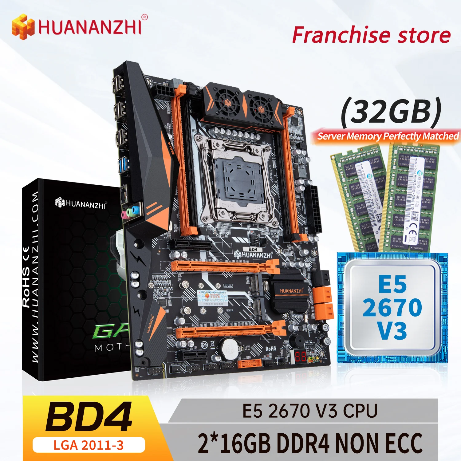 

HUANANZHI-placa base X99 BD4 LGA 2011-3 XEON X99, placa base con Intel E5 2670 v3 con 2x16G DDR4, kit combinado de memoria de NO