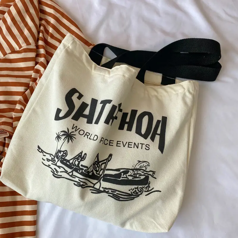 Женская Холщовая Сумка-тоут в стиле Харадзюку повседневная вместительная