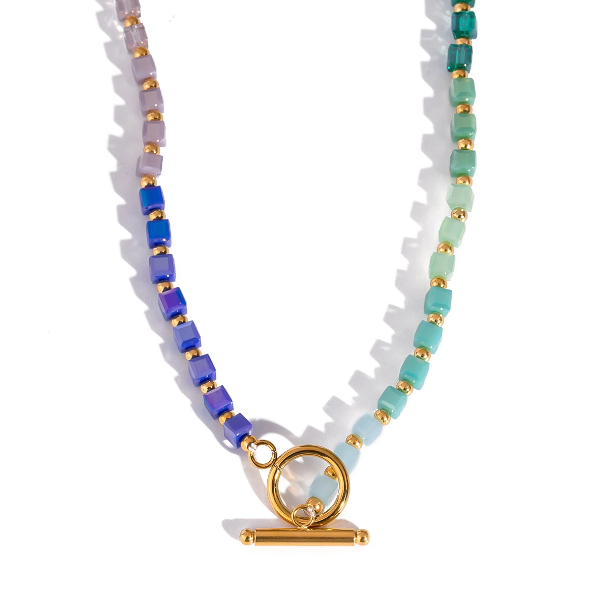 Женское ожерелье из нержавеющей стали с разноцветными кристаллами