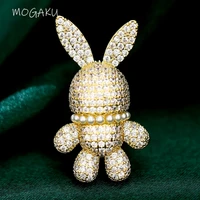 mogaku luxury animal rabbit brooches for women children cubic zirconia brooch fashion pearl lapel pins holiday gifts with box