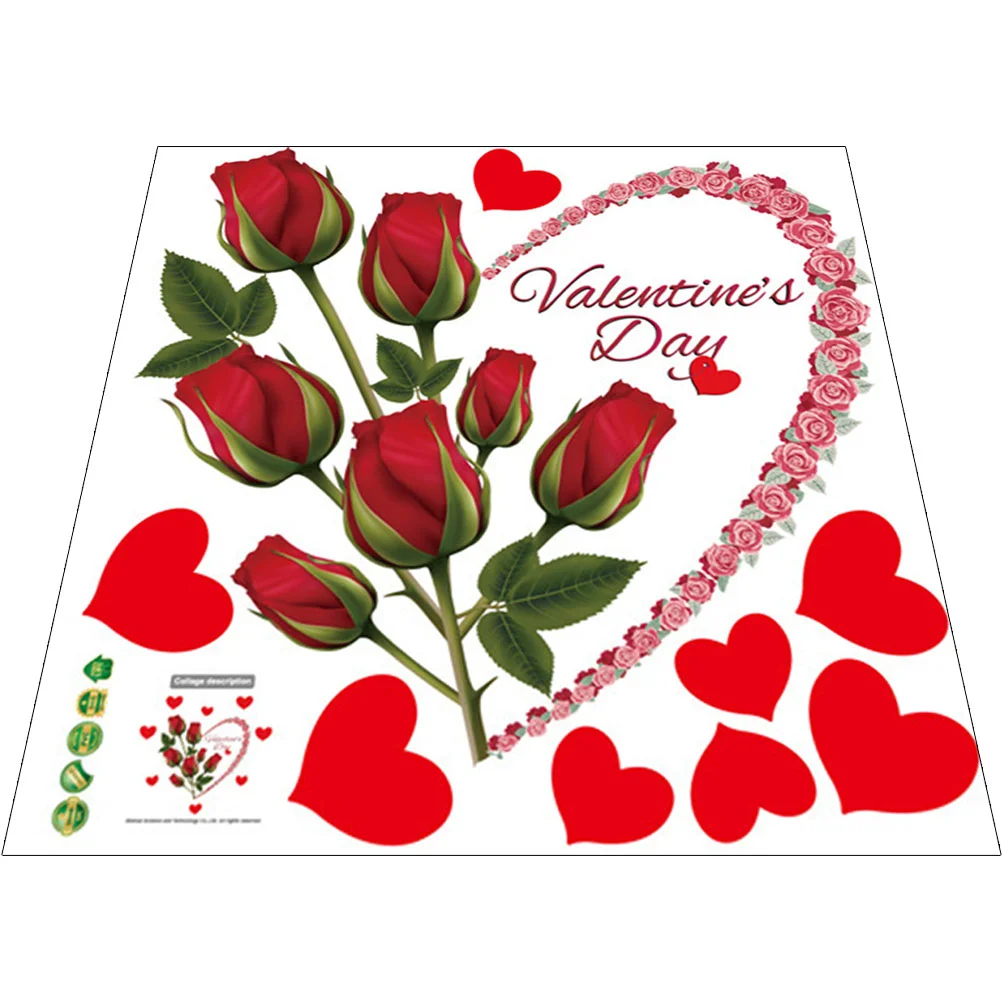 

Wall Stickers Decal Decor Removable Valentines Sticker Romantic Decals Red Rose Adhesive Self Flower Bathroom Heart Furniture
